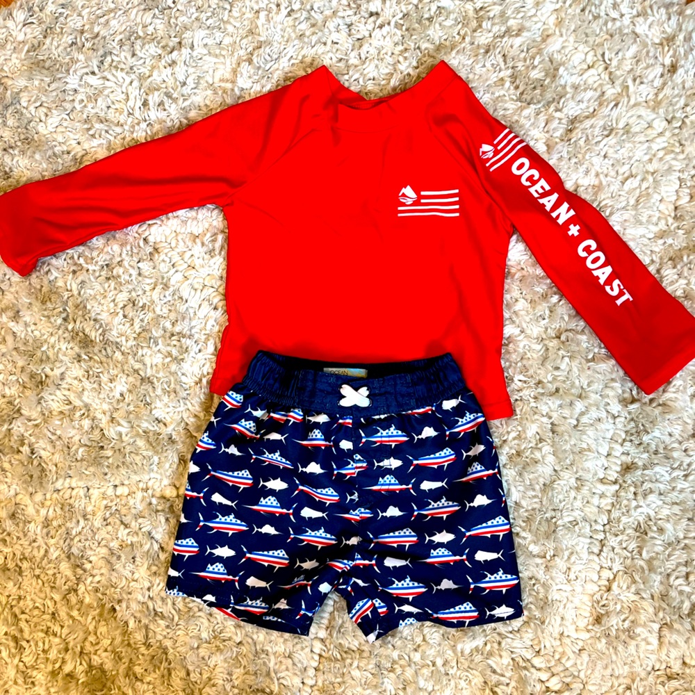 Ocean and Coast Rash Guard/Swim Trunk Set
